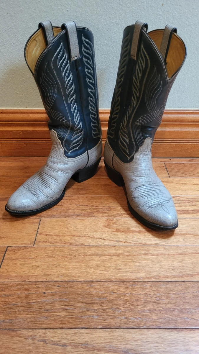 Vtg‎ Tony Lama 8954 Kangaroo Gray Cowboy Boots Pointed Toe Men\'s Size 9.5 EE Tony Lama Kangaroo Vamp USA Made Black & Brown Men main image 4