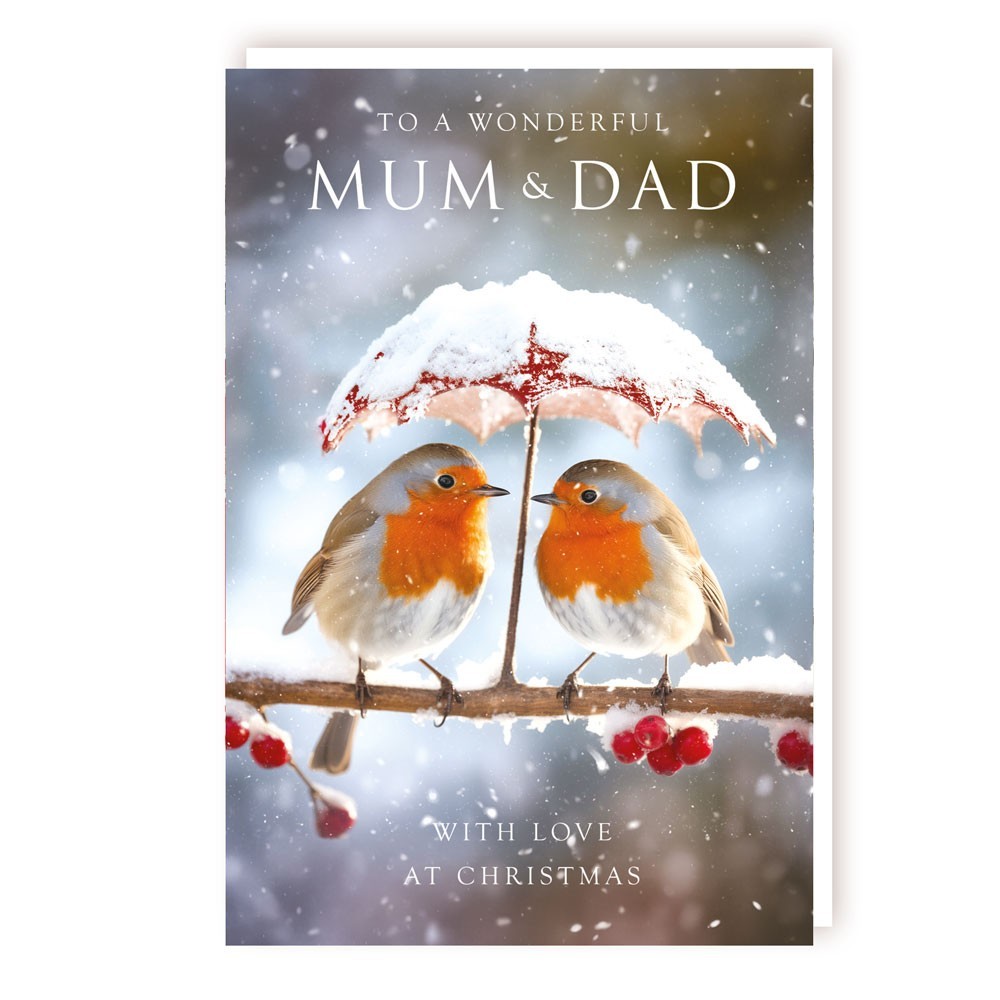 Traditional Christmas Card Mum and Dad Parents Robins - Cute Festive Xmas Card