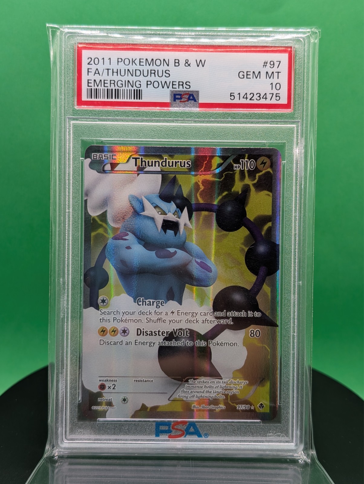 PSA 10 Thundurus 97/98 Emerging Powers 2011 English Pokemon Small Crack on Slab