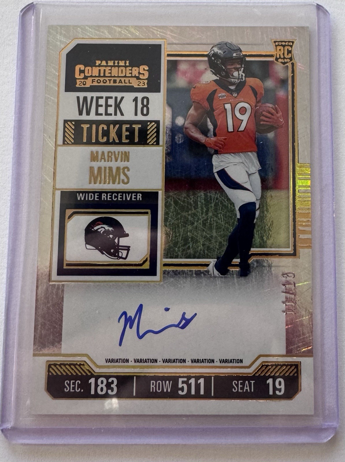 2023 Panini Contenders Rookie Ticket Marvin Mims Auto Week 18 SSP #/18