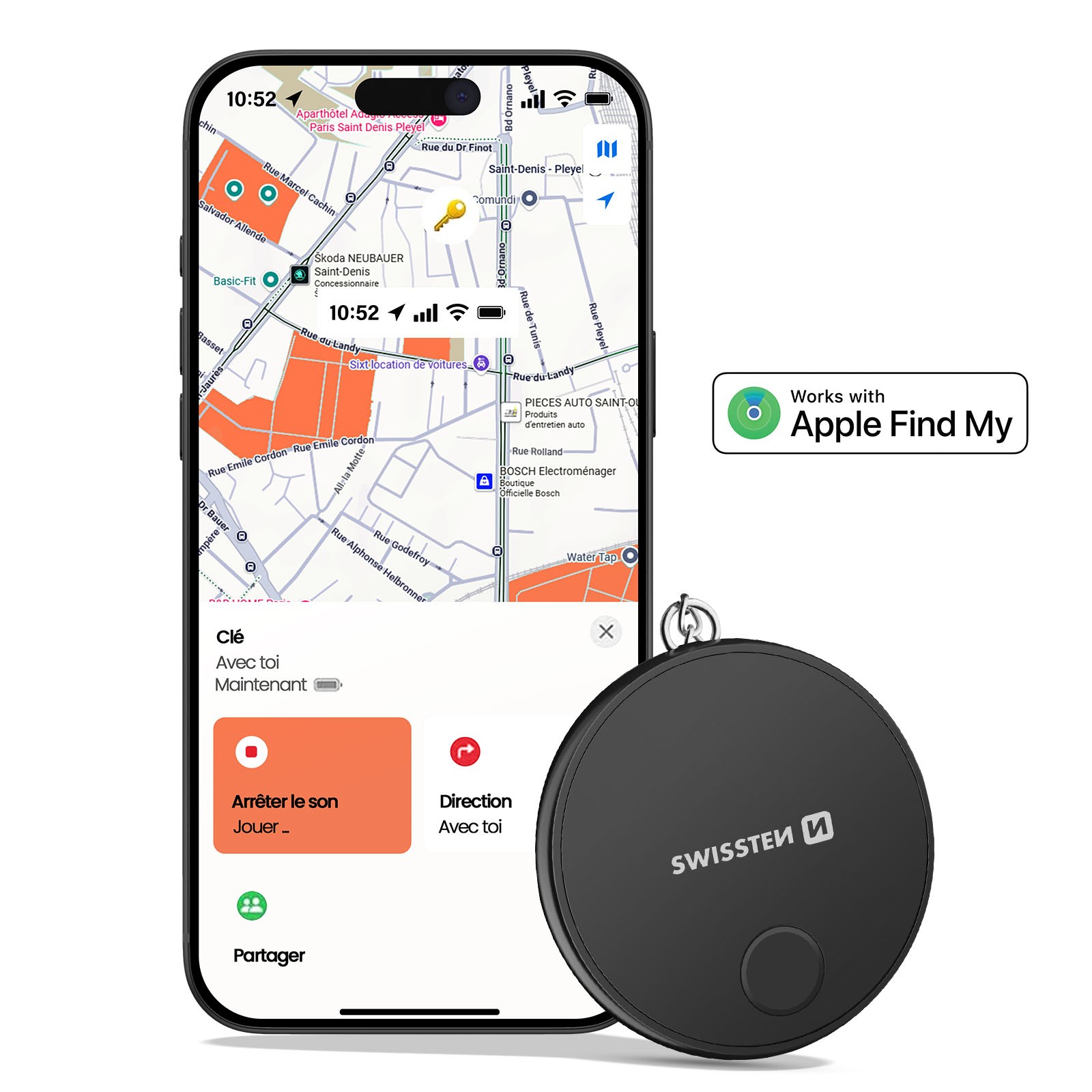 Tracker Bluetooth FindTag noir pour clés et sac compatible avec Apple Localiser - 4