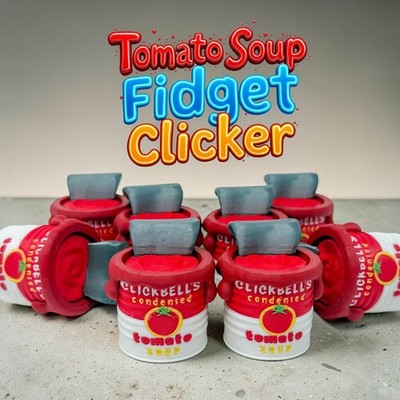 Tomato Soup Clicker Fidget Keychain, 3D Printed Soup Can Toy with Tactile Clicke