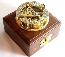 Solid Brass Pocket Sundial - West London With Wooden Box