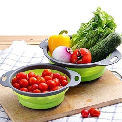 Collapsible Colander Green Kitchen Stainless Steel Multifunction Easy Clean