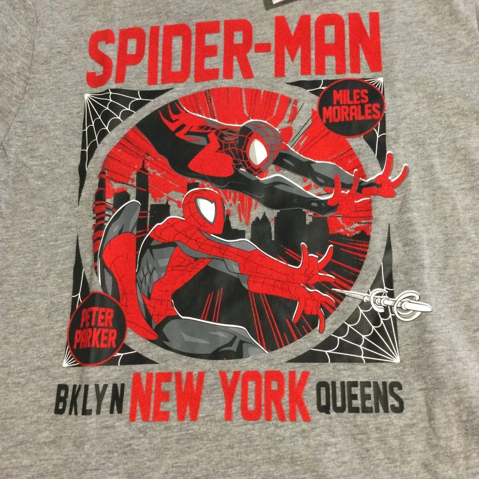 Marvel Spider-Man T-Shirt Kids Gray Peter Parker Miles Morales BKLYN size M (8) - Image 2 of 4
