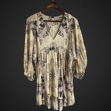 Free People Girl Talk Tunic Top Mini Dress Puff Sleeve Small Boho