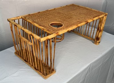 Charming Vintage Tortoise Bamboo Bed or Lap Tray with Woven Rattan Top
