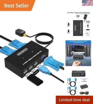 High-Resolution 2-Port USB VGA KVM Switch - Streamline Your Workspace Elegantly