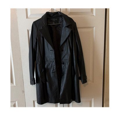 Centigrade Leather Women s Black Trench Coat Button Front Lined Mid-Length M