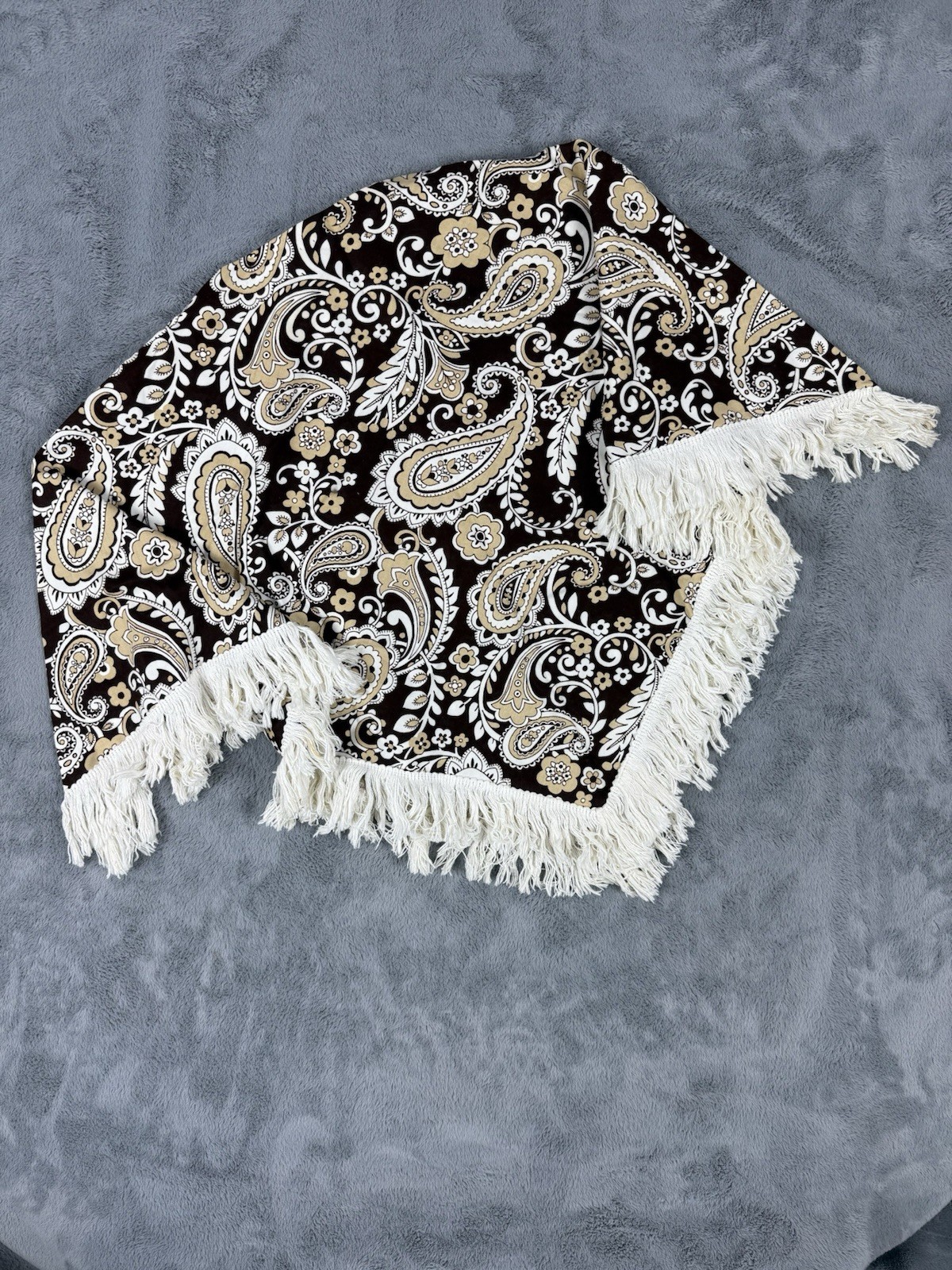 Vintage Carol Brent Montgomery Ward Paisley Fringe Poncho Cape Shawl - Brown/Tan