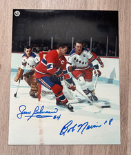 Jean Beliveau Montreal Canadiens + Bob Nevin Rangers Autographed NHL 8x10 Photo