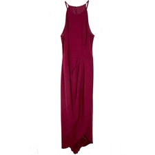 BHLDN Marceau Maxi Dress High Neck Tulip Hem Burgundy Red Gathered Waist  Size 4