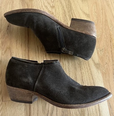 Alberto Fermani Suede Ankle Boots Gray Side Zip Italian Block Heel Booties 37.5
