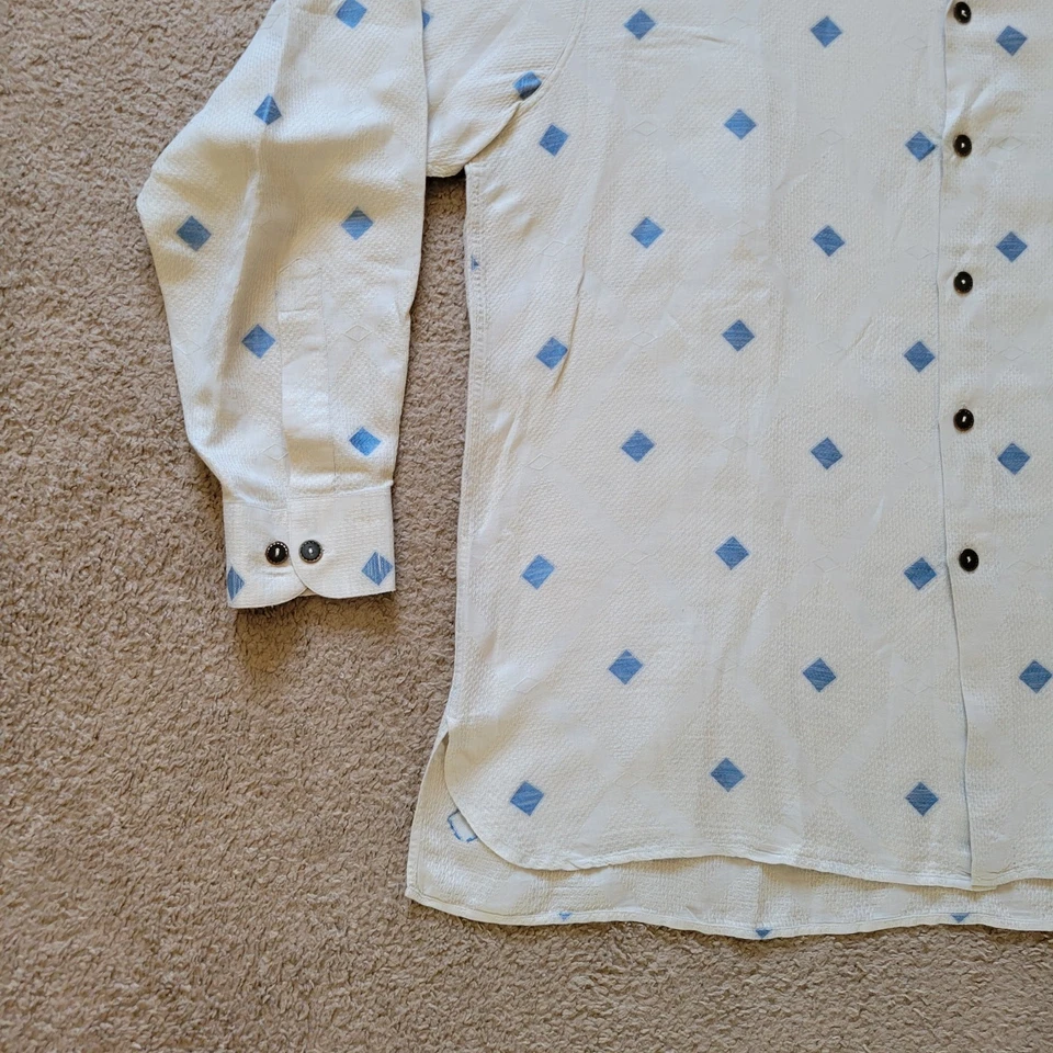 Camisa DaVinci Manga Larga Para Hombre 2XL Beige Azul Diamante Jacquard Mezcla Algodón Foto 4 de 4