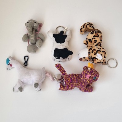 Small Plush Keychain Clip Lot (5) Pez Elephant Bully Dog Brownie Leopard Unicorn