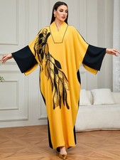 Long Sleeve Arab Party Dress Women Beaded Embroidered Loose Kaftan Evening Gown