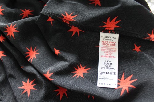 Topshop Black/Red Star Print Shirt Dress, Long Sleeves, Size Uk 6 - Picture 7 of 10