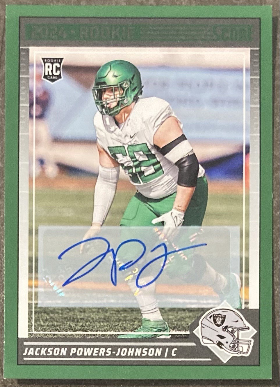 Jackson Powers-Johnson 2024 Score Green Auto Autograph Rookie RC Raiders Oregon