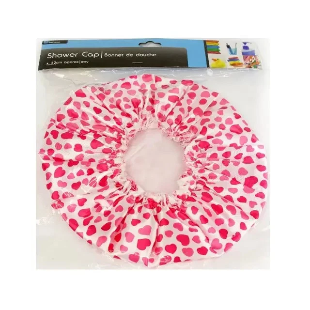 Damen Rosa Herz Design Duschhaube Hut Wasserdicht Badezimmer Einheitsgröße