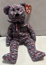 TY Beanie Baby USA The Bear w/ Embroidered American Flag New w Tag