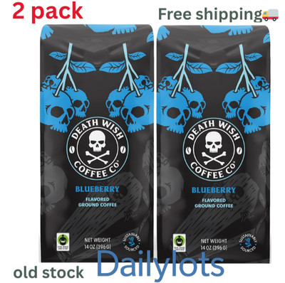 Death Wish Coffee Blue and Buried Fair Trade Ground Blueberry 28oz 2pk old stock