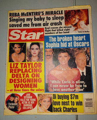 Star tabloid Apr 2 1991 Reba McEntire Sophia Loren Ryan O'Neal Jane Seymour