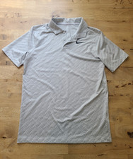 Nike Dri-FIT Boy s Polo Shirt L White/Gray Striped Short Sleeve Button Logo