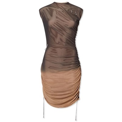 16Arlington Dress Antares Mesh Mini Powder Smoke Brown Bodycon Cocktail 4 Small