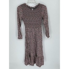Old Navy Women's Pink Floral Smocked Long Sleeve Fit & Flare Dress Size XS