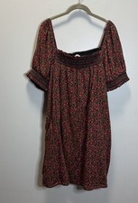 American Eagle Dress Women’s XL Black Floral Smocked Puff Sleeve Side Pockets