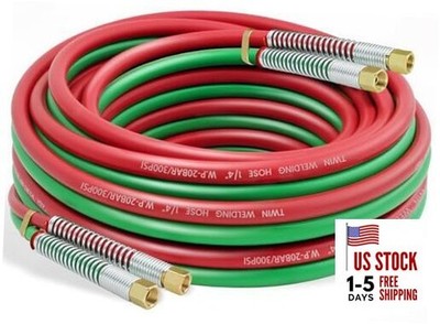 1/4'' Oxy Acetylene Welding Hose with 9/16''-18 B Fittings - Grade R 25 Feet