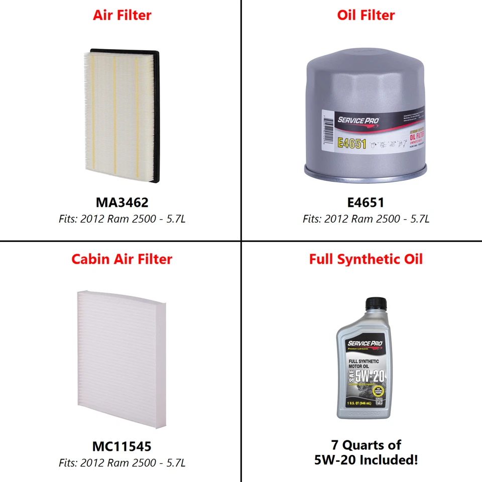 2012 Ram 2500 5.7L Complete Oil, Air & Cabin Filter Kit (5W-20) - Image 2 of 4