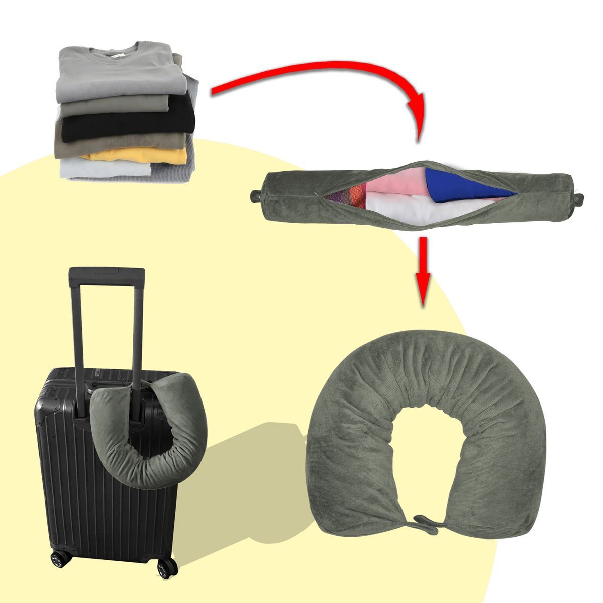 2x Stuffable Reisekissen – Selbst Befüllbar Mit Kleidung, Samt-Bezug, Für Flugzeug & Bus