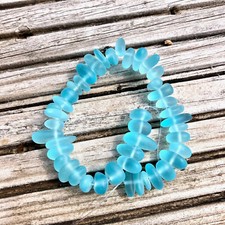1 Strand Cultured Sea Glass Pebble Beads 6-9mm Drilled - V Light Aqua  8" / 20cm