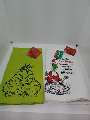 2 DR. SEUSS THE GRINCH WHO STOLE CHRISTMAS KITCHEN DISH TOWEL (O3)