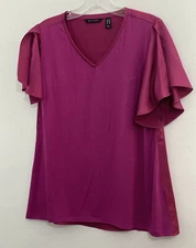 H by Halston Women's Top Size XS V-Neck Mixed Media Flutter Sleeve Pink 