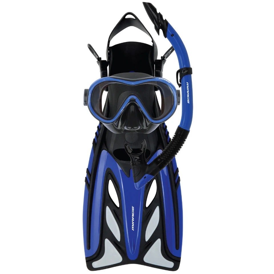 MIRAGE PHANTOM Gold Series Mask Snorkel Fins Set Adult Snorkeling Scuba Diving