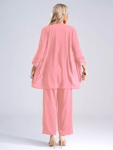 Womens 3 Piece Chiffon Pant Suits Tank Top Cardigan and Pants Evening Outfits - Picture 11 of 95