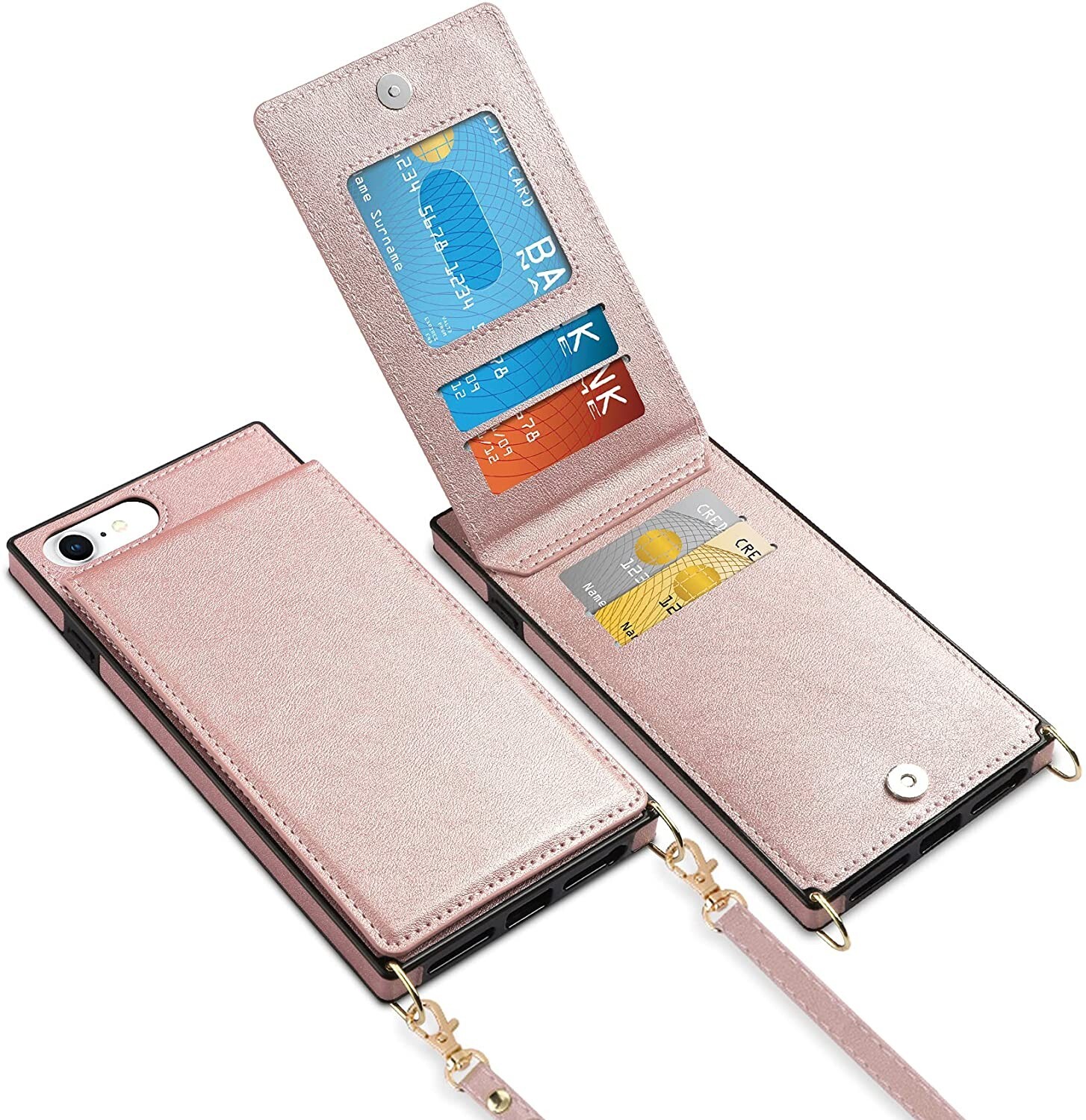 iPhone SE 2022 Wallet Case with Card Holder & Lanyard in PU Leather Flip Cover-image