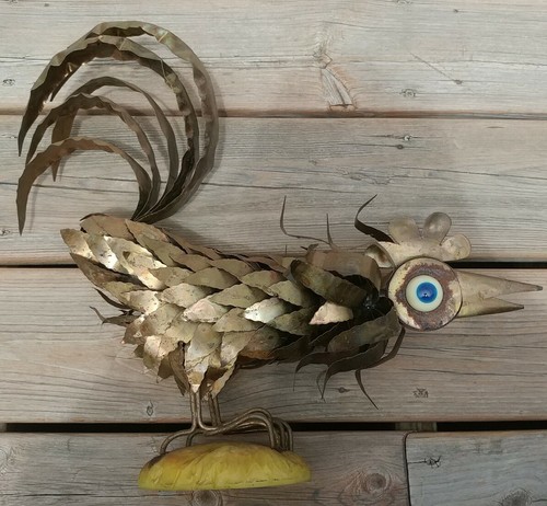 Vintage Copper & Brass Welded Rooster Cock Brutalist Sculpture Metal Yard Art - Picture 8 of 12