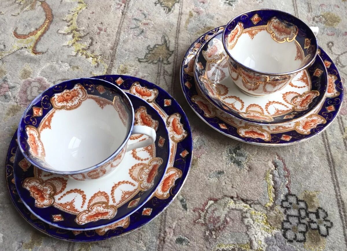 Pair of Antique (1920s) Royal Albert Imari Bone China Trio Pair of Antique (1920s) Royal Albert Imari Bone China Trio