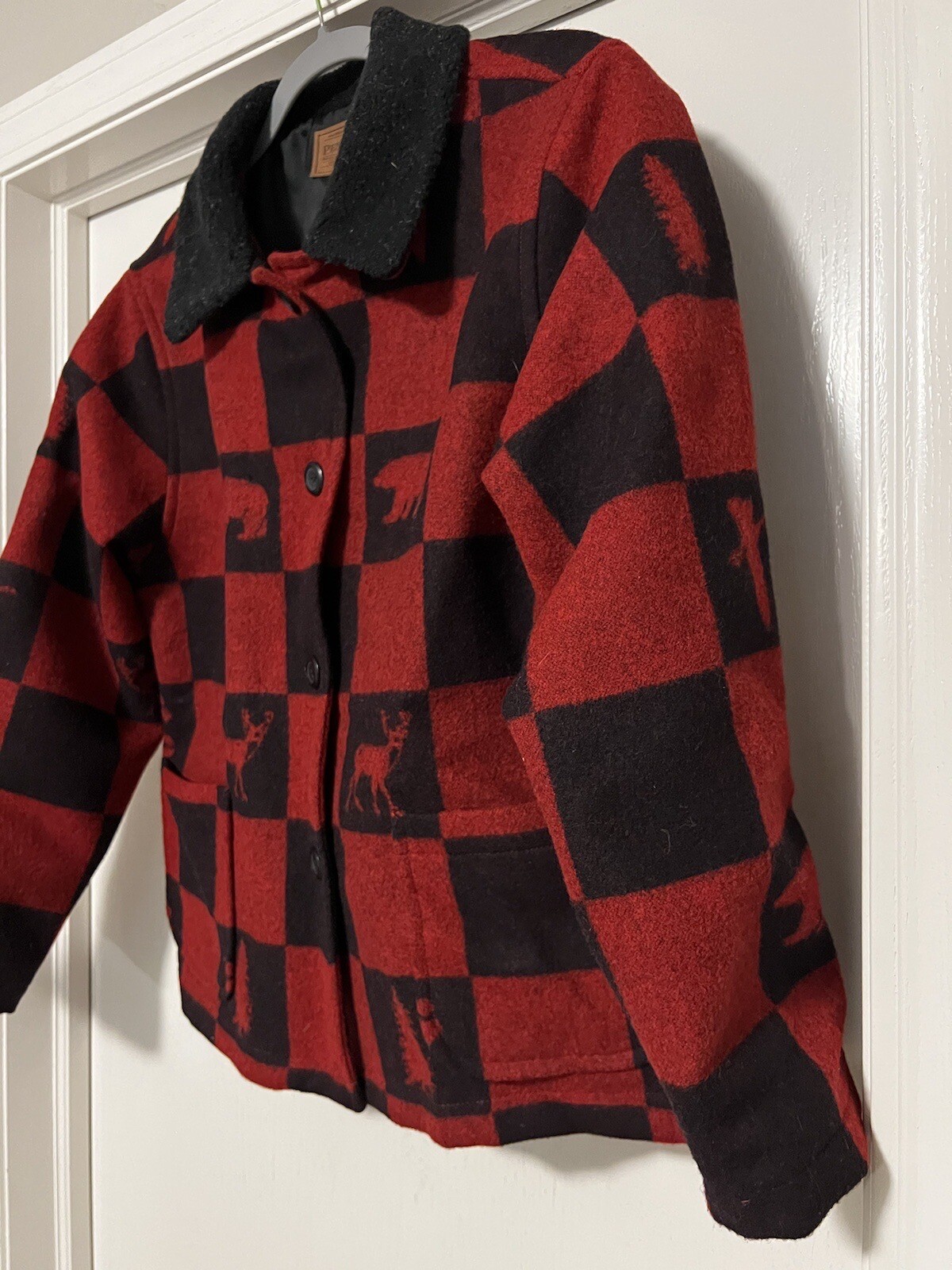 Pendleton Wool Jacket Red & Black Checkered Large - image 3