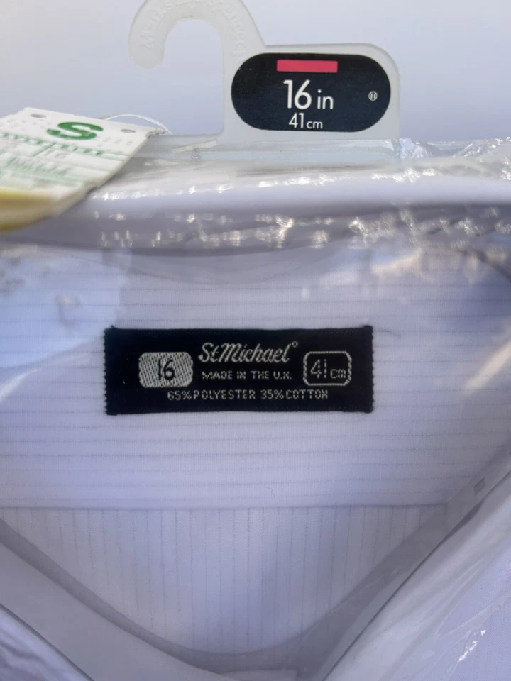 Vintage St Michael Shirt Mens Marks & Spencer 16" Long Sleeve Dress White Stripe - Image 4 of 4