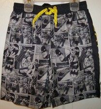 Batman Black Gray Comic Swim Suit Trunk Swimsuit Shorts Boys Size 6 / 7 NWT