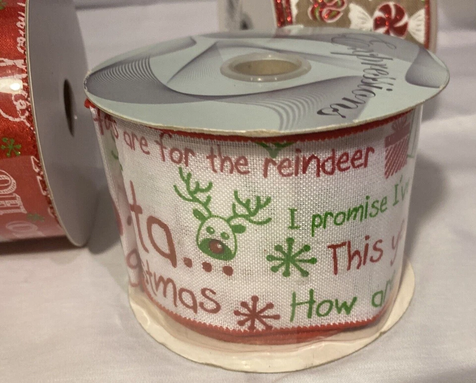 LOT of 3 -New Christmas Ribbon Candy, Joy, Ho Ho, Dear Santa  2.5" X 10YDs - Image 3 of 4