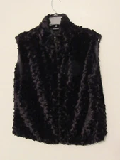 Womens Faux Fur Vest Large Black Full Zip Lined Swirl Design Soft Warm Cejon