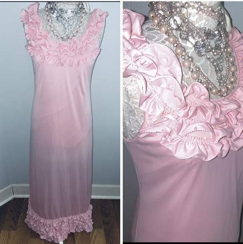De Colección Sissy ROSA Vestido Nylon Forma de Doncella Mujer’s M TONELADAS de Volantes Camisón Largo - Imagen 1 de 18