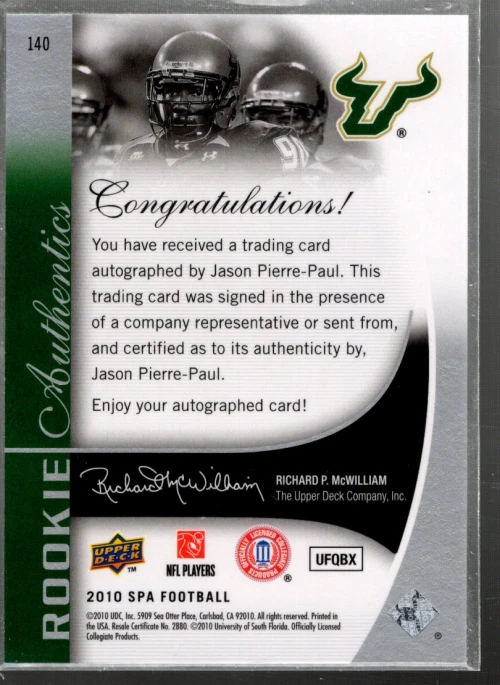 B2917- 2010 SP Authentic #140 Jason Pierre-Paul RC Auto /599 SAMPLE PIC - Image 2 of 2