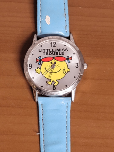 LITTLE MISS TROUBLE BLUE BAND SILVER TONE WATCH