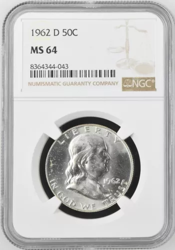 1962-D  FRANKLIN US Half Dollar,   MS64 by NGC,   a SUPERB looking coin!!!!